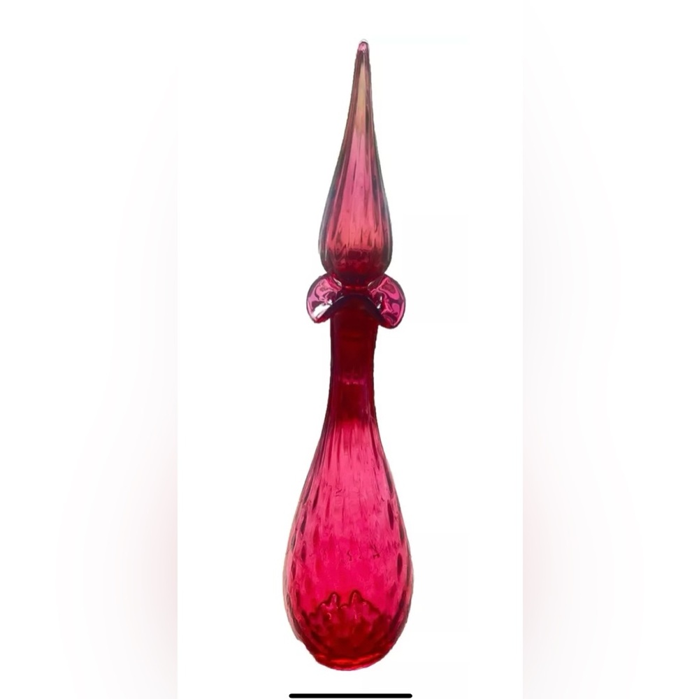 1960's Cranberry Quilted Pilgrim Glass Decanter